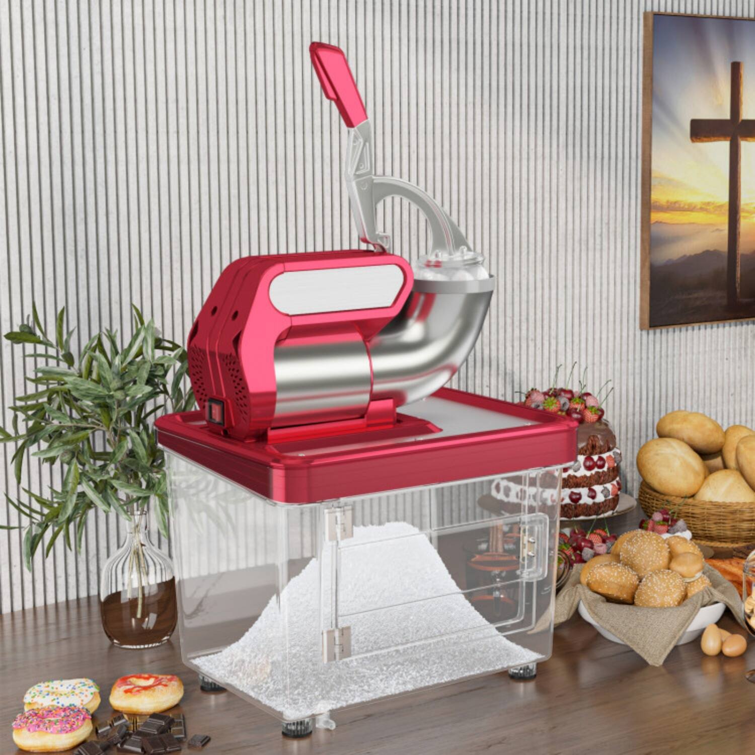 Angle. LUCKY ONE - Commercial Ice Crusher 660 lbs/h with Dual Blades & 10 Gal Storage - Red.