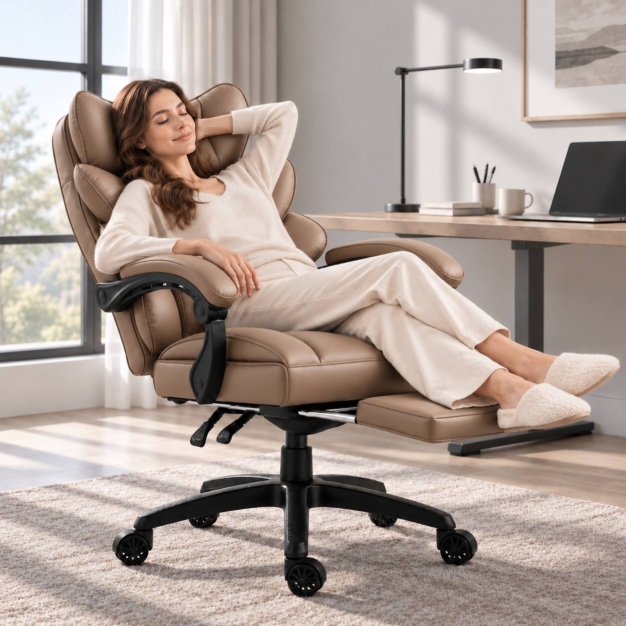 Alt View 5. Dowinx - Dowinx Big and Tall Office Chair with Pocket Spring Cushion,High Back Computer Gaming Chairs with Adjustable Armrests - Brown.