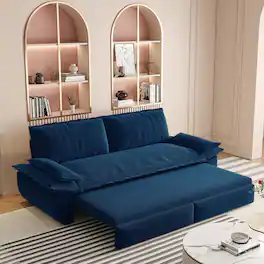 Anysun - 73.2" 3-in-1 Velvet Convertible Sleeper Sofa Bed - Queen Pull-Out Loveseat - Blue