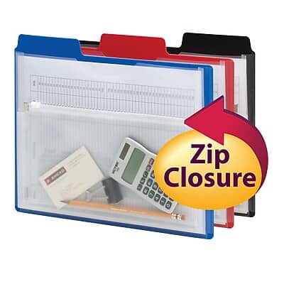 Smead - Project Organizer with Zip Pouch, 1/3- Cut Tab, Letter Size, 3 per Pack - Assorted Colors