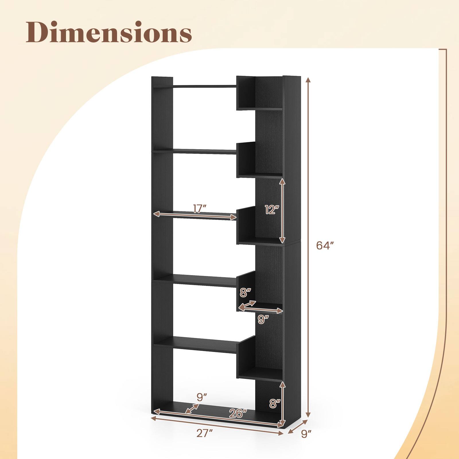 Dimensions: 17" x 12" x 64" x 8" x 9" x 9" x 26" x 8" x 27" x 9".
