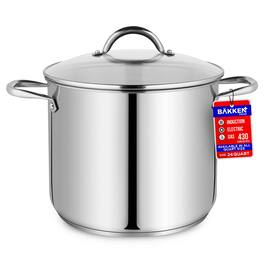 Bakken- Swiss - Bakken-Swiss Deluxe 24-Quart Stainless Steel Stockpot w/Tempered Glass See-Through Lid - Simmering Delicious Soups Stews - Silver
