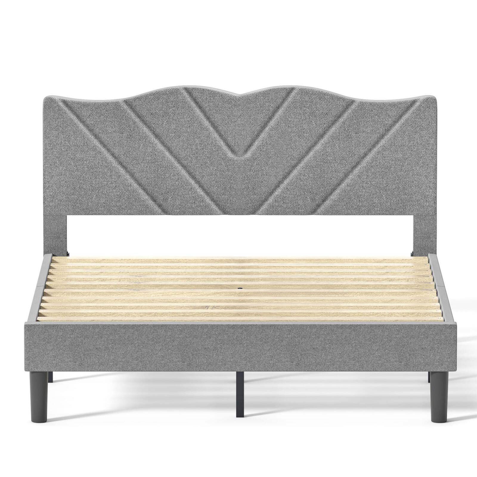Alt View 9. Ecooso - Queen Size Modern Platform Bed Frame with Upholstered Headboard & Wooden Slats - No Box Spring Needed, Easy Assembly - Grey.