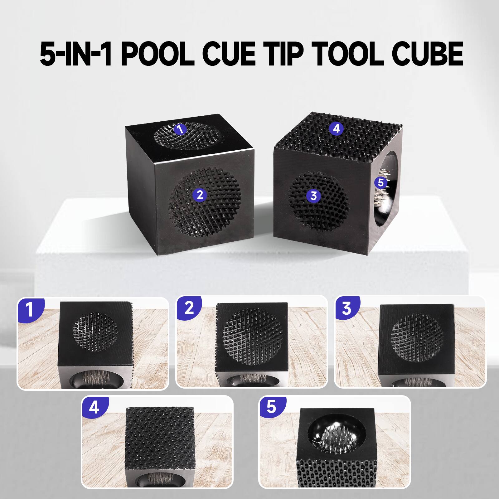 5-IN-1 POOL CUE TIP TOOL CUBE

1 2 3 4 5