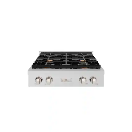 Front. ZLINE - ZLINE 30 in. Paramount Gas Rangetop with 4 Brass Burners (SRTS-BR-30) - Satin Stainless Steel.