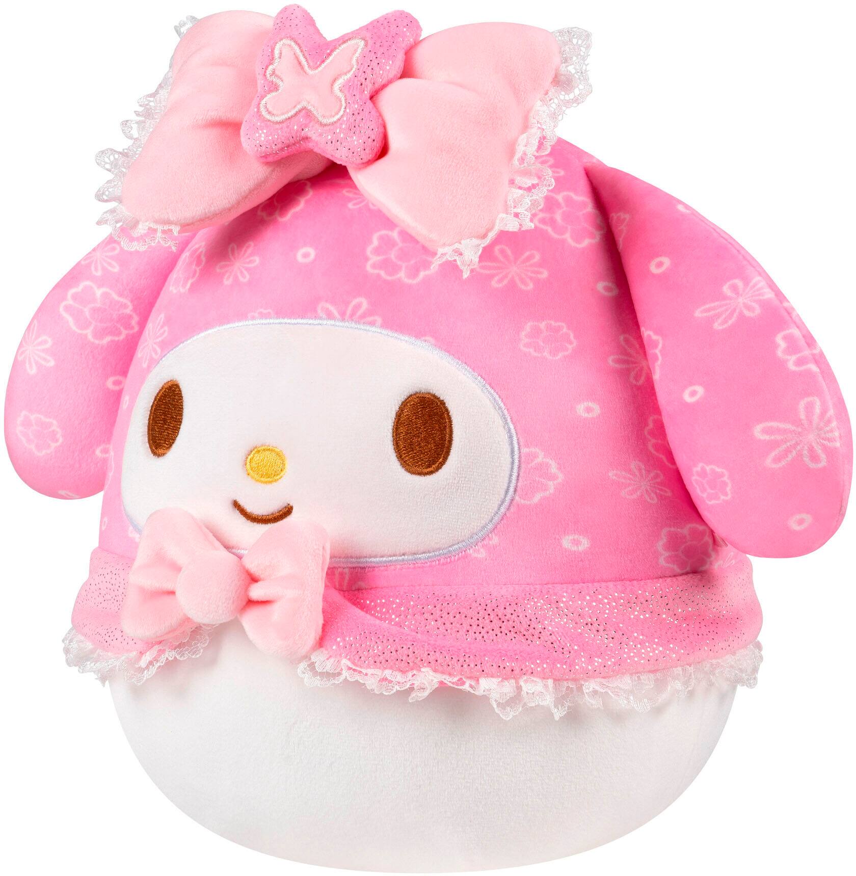 Angle. Jazwares - Squishmallows - 50th Anniversary My Melody with Floral Hood – 8" Plush.