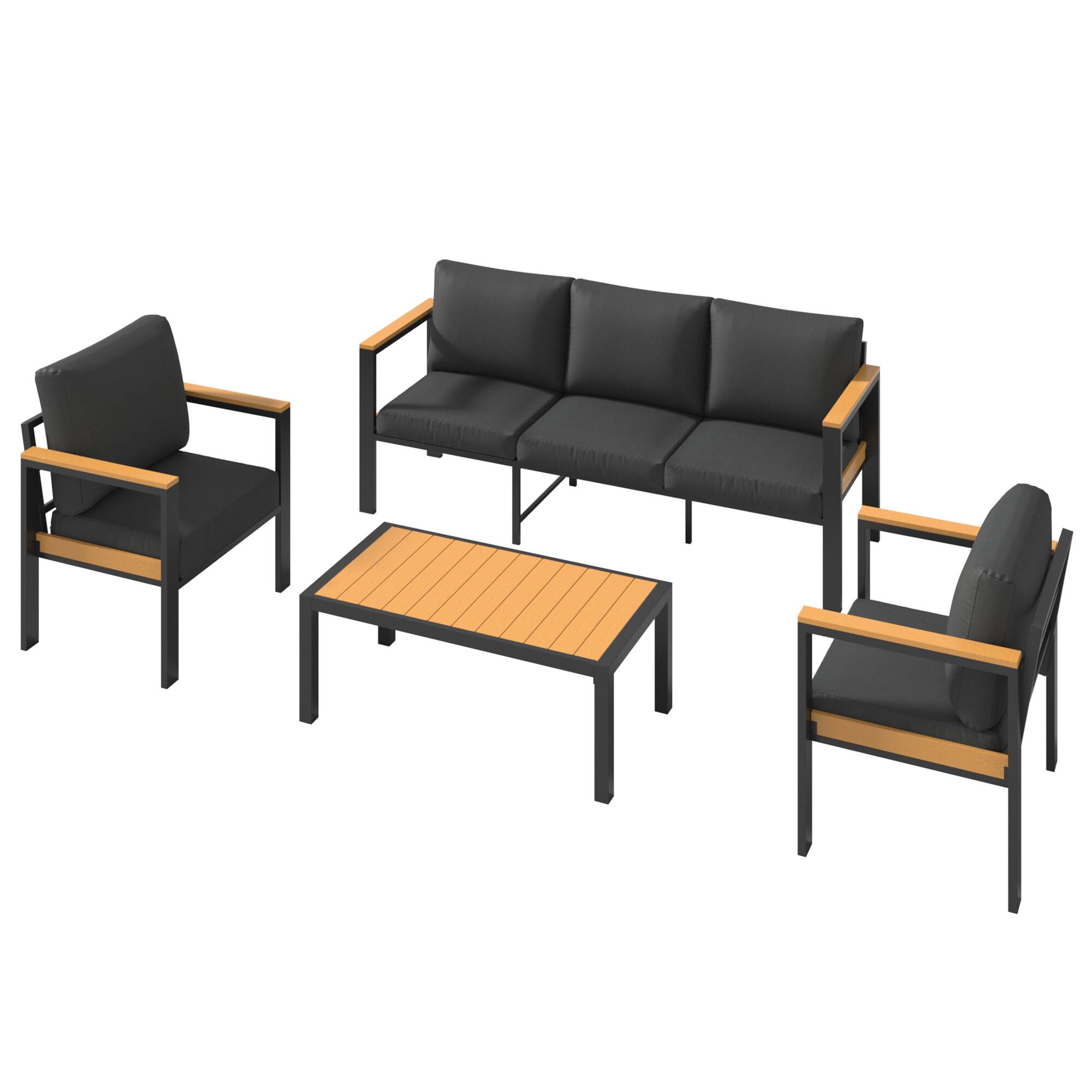 Alt View 4. U-HOMY - 4-Piece Patio Conversation Set with Table, All-Weather Aluminum Furniture for Outdoor Living - Black.
