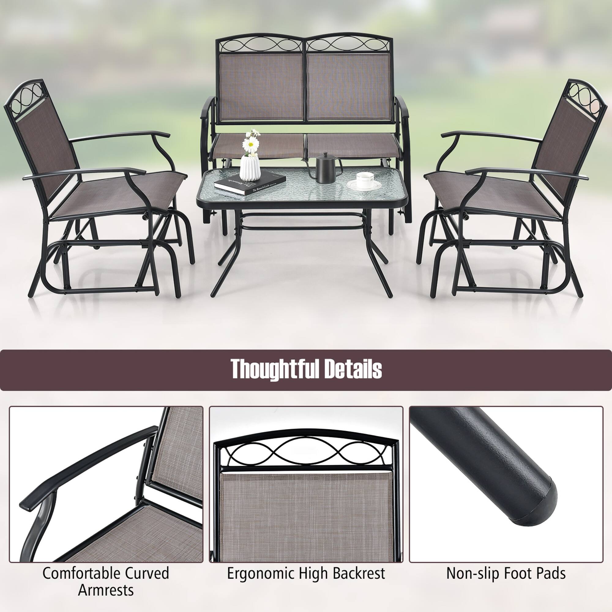 Thoughtful Details

Comfortable Curved Armrests  
Ergonomic High Backrest  
Non-slip Foot Pads