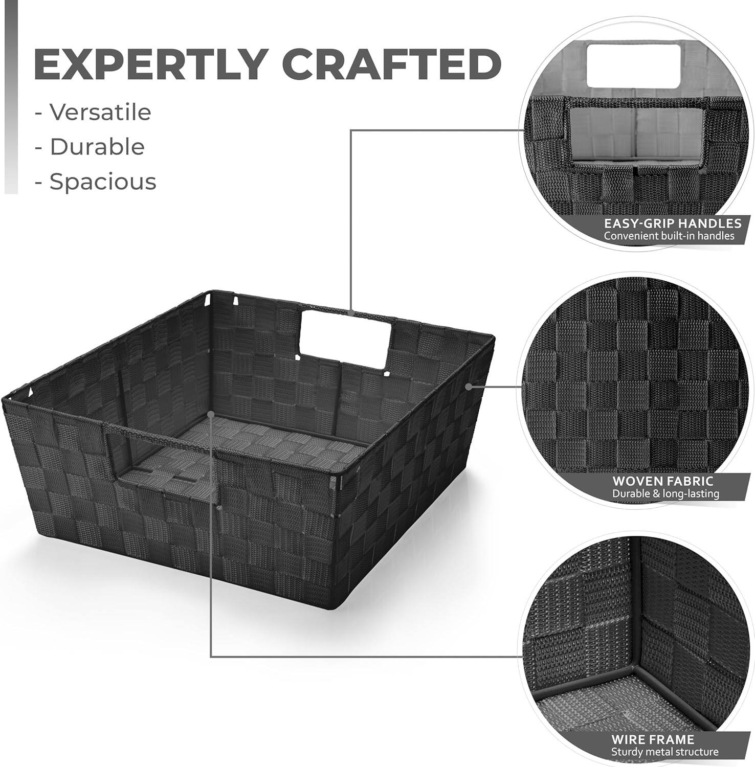 EXPERTLY CRAFTED  
- Versatile  
- Durable  
- Spacious  

EASY-GRIP HANDLES  
Convenient built-in handles  

WOVEN FABRIC  
Durable & long-lasting  

WIRE FRAME  
Sturdy metal structure
