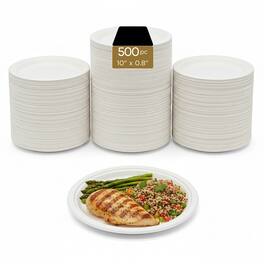 Eco Harmony Products - Bagasse Plates (PFAS-Free), 10", 500-Pack - White