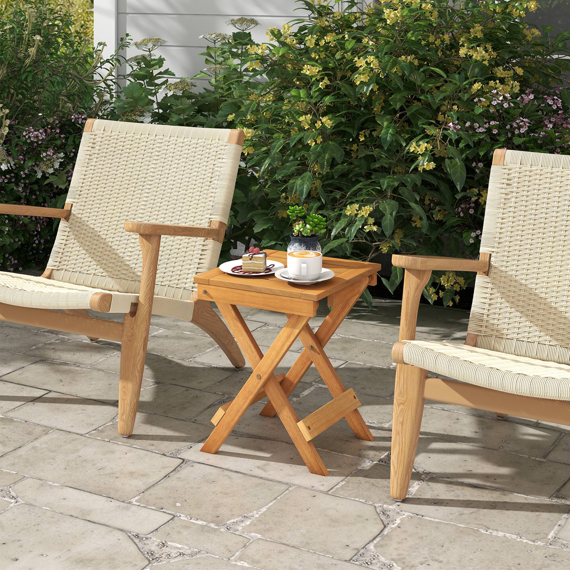 Alt View 3. Gymax - Gymax 14 inch Outdoor Folding Side Table Hardwood Square Compact Patio Table - Natural.