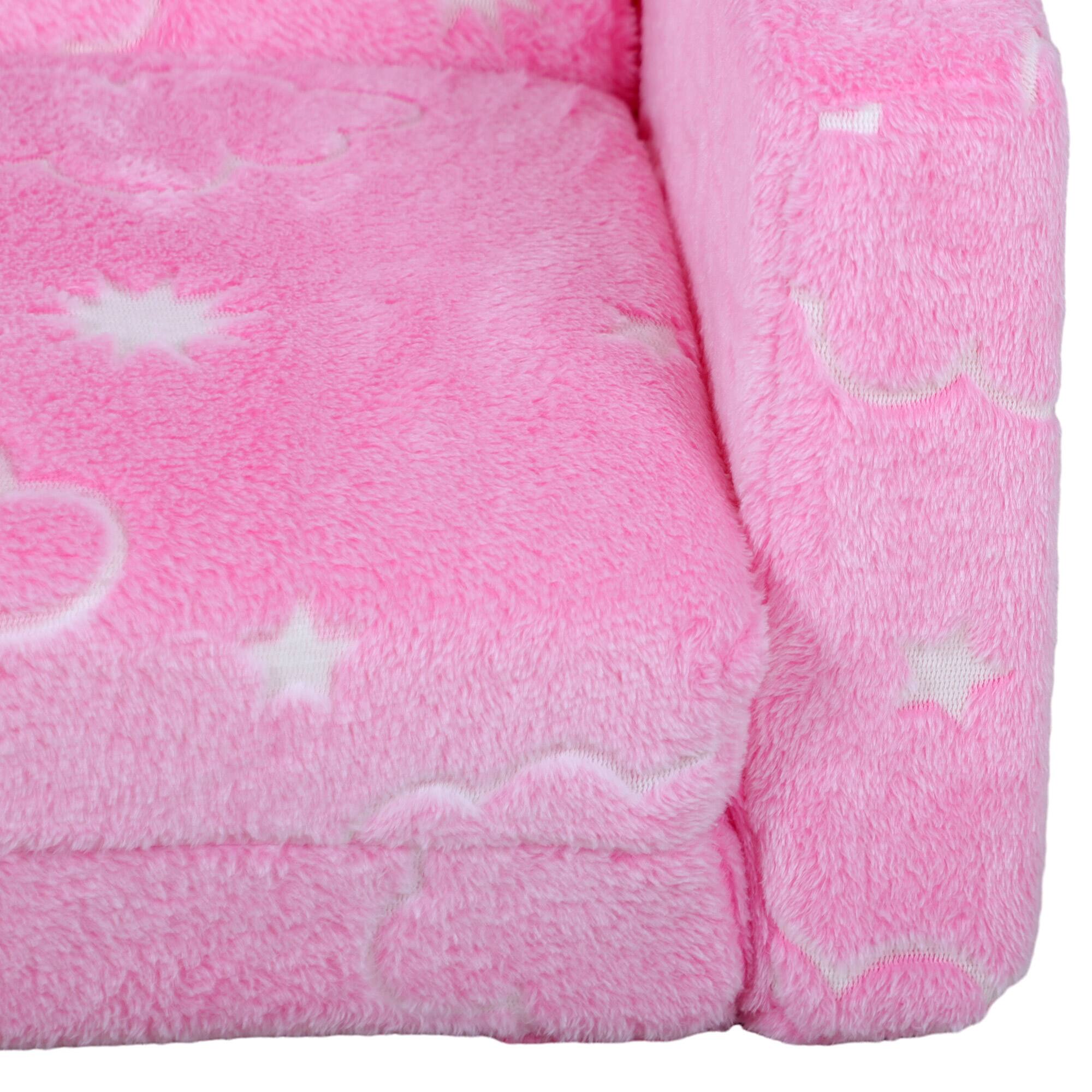 Alt View 5. Qaba - 2 in 1 Kids Sofa Chair, Toddler Couch with Glow in The Dark Cosmic Patten, Fold Out Convertible Sofa to Lounger - Pink.