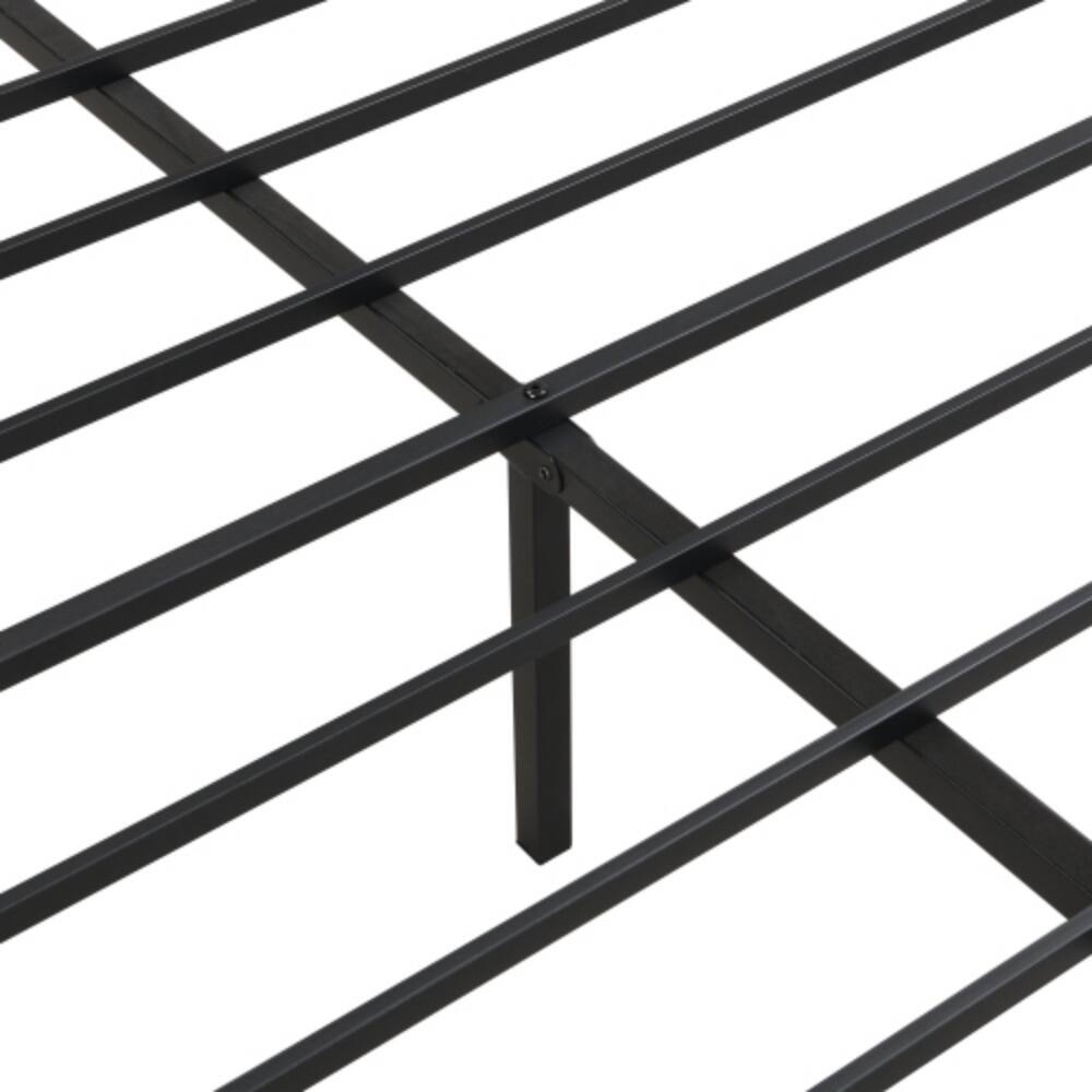 Alt View 1. LUCKY ONE - Full Size Metal Bed Frame with Wood Panel Headboard, Steel Structure, No Box Spring Needed, 10.8in Under-Bed Storage - Black+Brown.