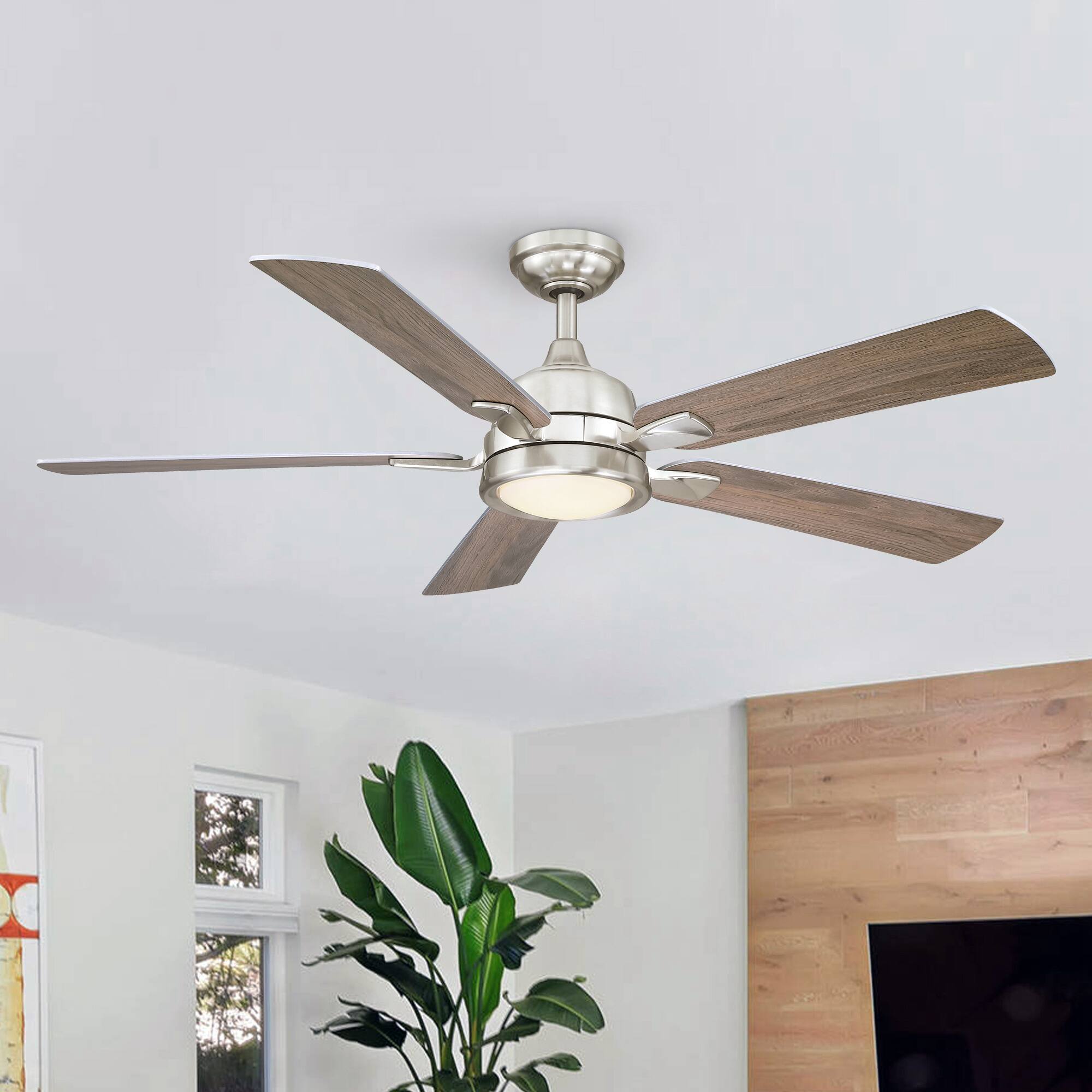 Alt View 2. Parrot Uncle - 52 in. Integrated LED Brushed Nickel Reversible Blades Ceiling Fan with Light and Remote - Brushed Nickel.