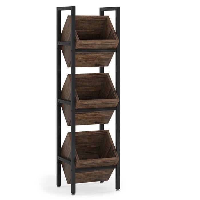 Front. SlickBlue - Industrial Farmhouse Wine Rack with 3 Bins and 36-Bottle Storage Shelf - Rustic Brown.
