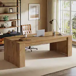 Tribesigns - Office Executive Desk with Engineered Wood Construction, Pedestal Base, for Computer Work and Writing in Home Offices - Brown