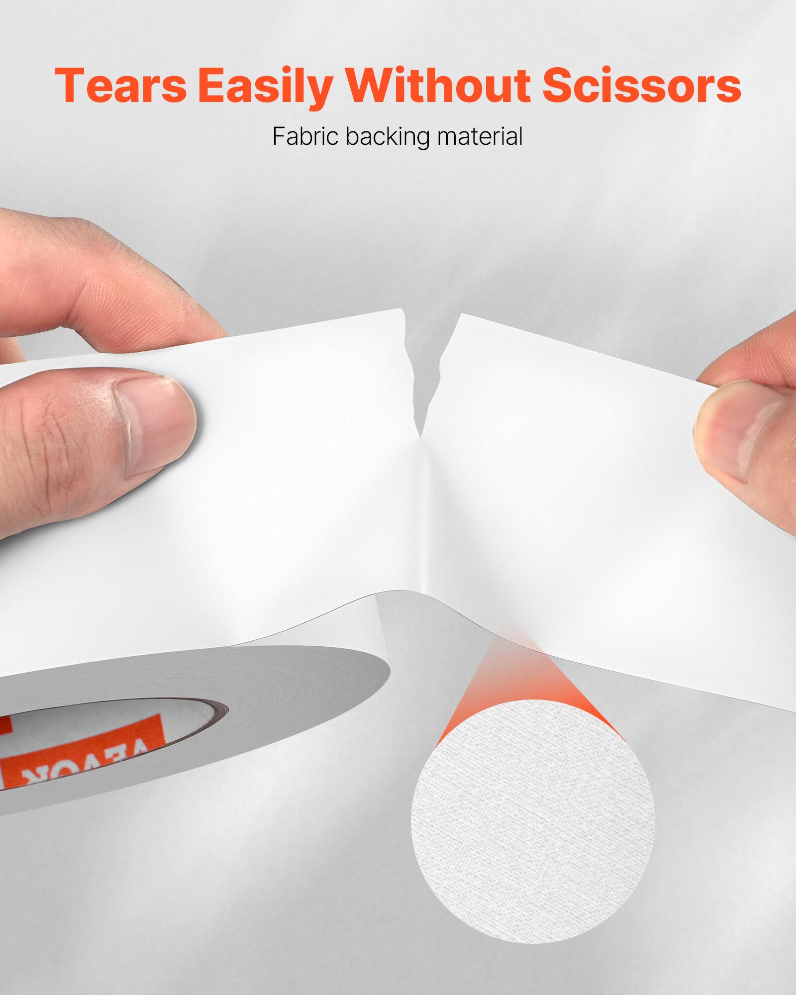 Tears Easily Without Scissors  
Fabric backing material