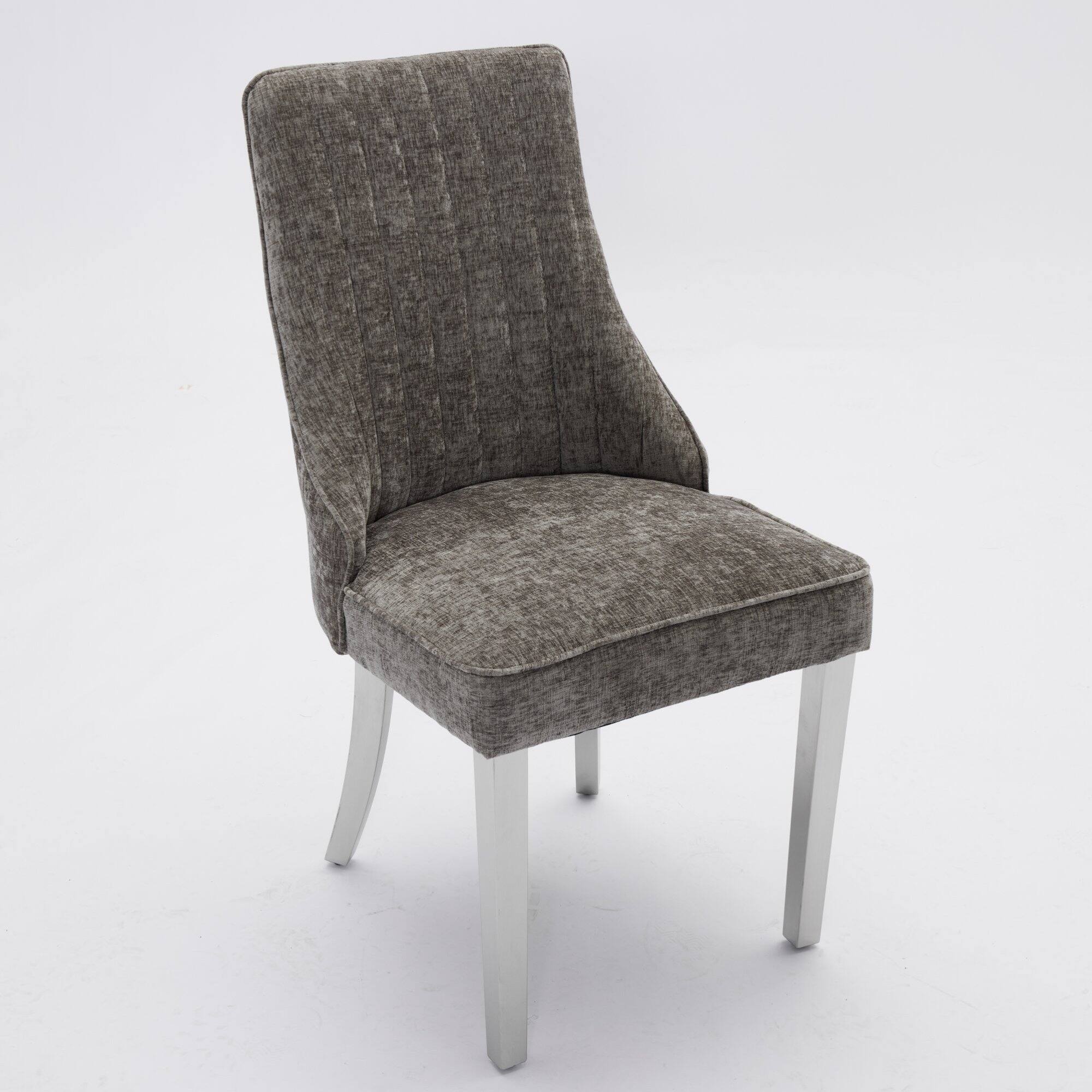 Back. GOODSILO - Luxury Chenille Fabric Upholstered Dining Chairs with Golden Stainless Steel Legs, Set of 2 - Gray.