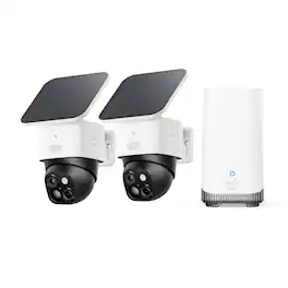 eufy - SoloCam S340 2‑Cam Kit, Solar Security Camera, Wireless Outdoor Camera, 360° Pan/Tilt, No Blind Spots, No Fees - Black+White