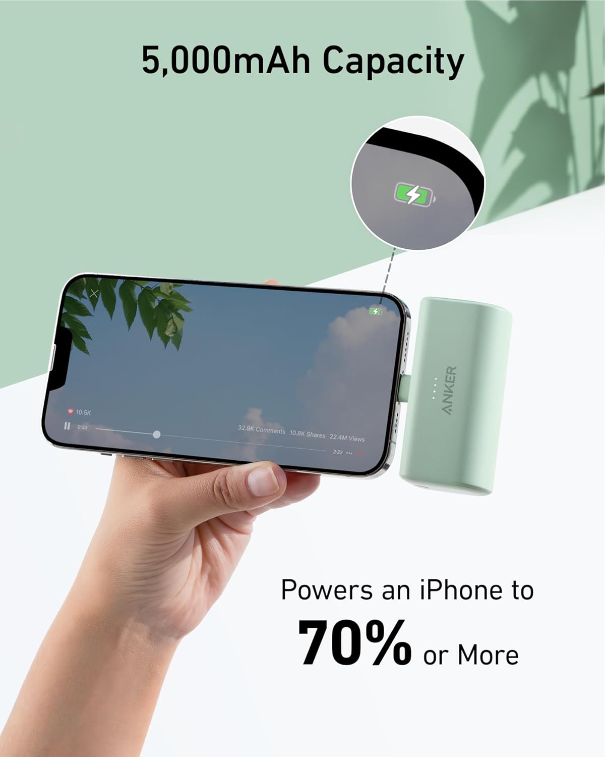 5,000mAh Capacity

Powers an iPhone to 70% or More