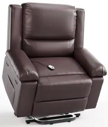 Front. Babevy - 37.4" Wide Electric Power Lift Recliner with Heat and Massage, PU Leather Recliner Chair for Elderly - Coffee.