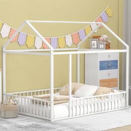 GOODSILO - Full Size Metal House Bed Frame with Playhouse Design for Kids and Teens - White