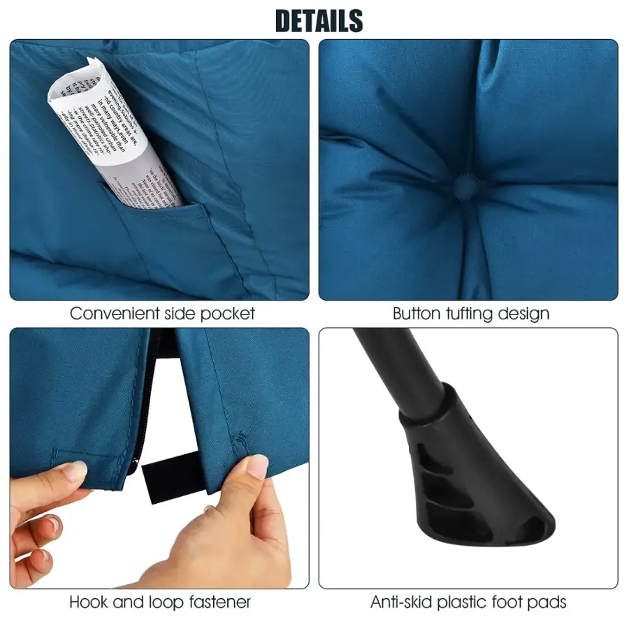 DETAILS:

1. Convenient side pocket
2. Button tufting design
3. Hook and loop fastener
4. Anti-skid plastic foot pads