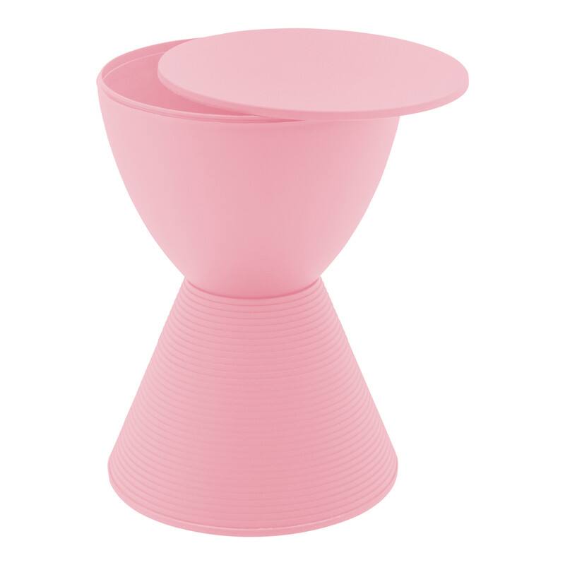 Alt View 1. LeisureMod - Boyd Modern Round Hourglass Accent Side Table, Drum Storage Table with Ribbed Base for Indoor/Outdoor - Pink.