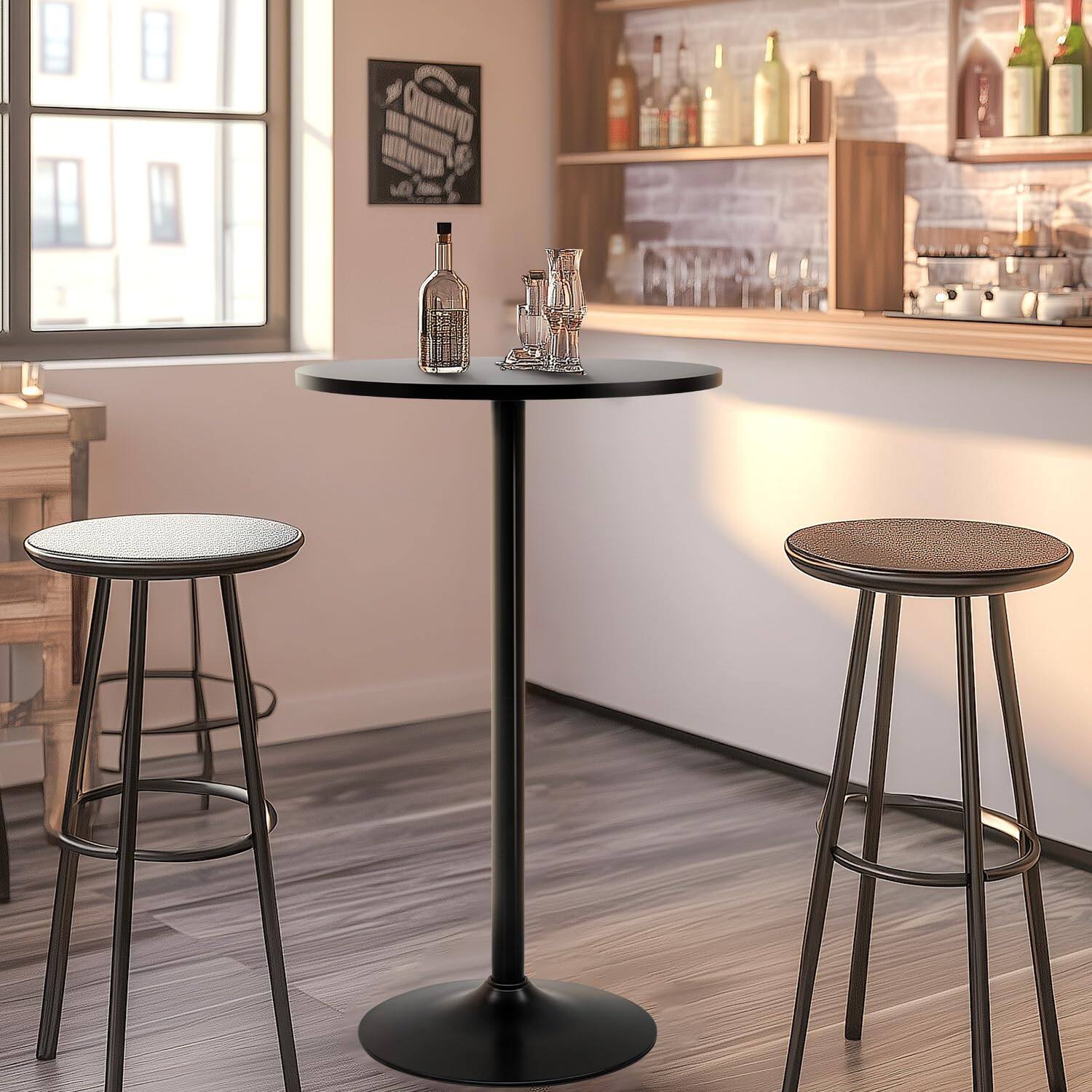 Left. JETRANSPORT - Bistro Pub Table 40 Inch Height Cocktail Round Bar For Home And Kitchen Dining SIZE AND STYLE :bar table is a - Black 2.