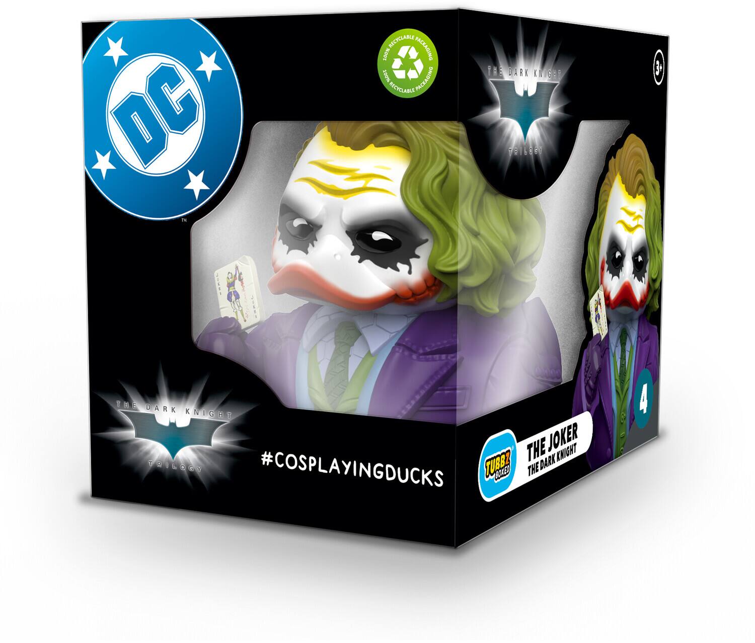 DC RECYCLABLE DRIDAKIES 100% 400% NIDKKN RECICLABLE THE DARK KNIGHT THE JOKER KNIGHT FONEOGO #COSPLAYINGDUCKS JUBBZ THE DARK OKED A

Corrected text:
DC Recyclable Ducks 100% Recyclable The Dark Knight The Joker #CosplayingDucks Turbo Collectibles The Dark Knight