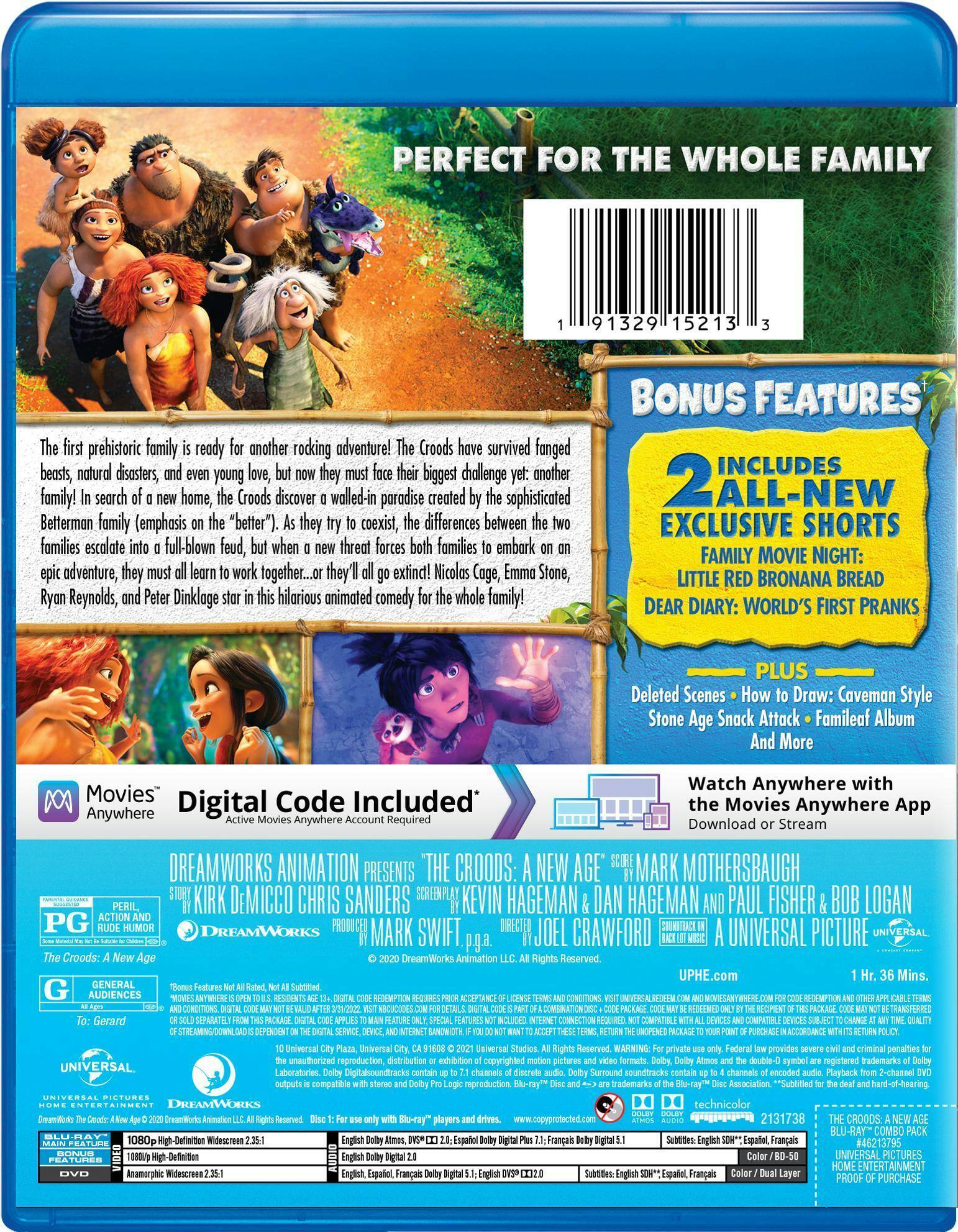 Angle. The Croods: A New Age (with DVD) [Blu-ray].