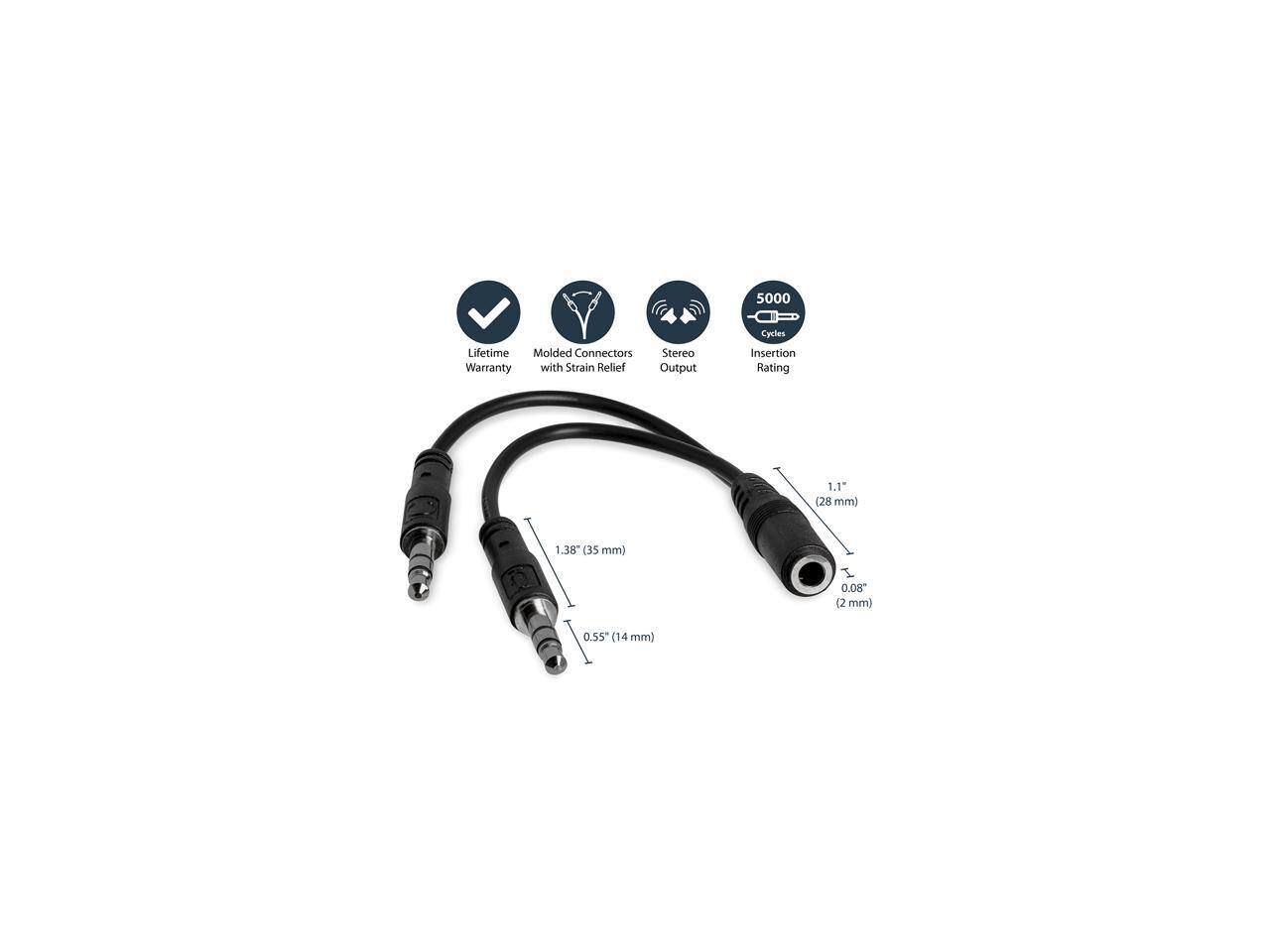 5000 Cycles Lifetime Molded Connectors Stereo Warranty with Strain Relief Output Insertion Rating

1.1" (28 mm)  
1.38" (35 mm)  
0.08" (2 mm)  
0.55" (14 mm)