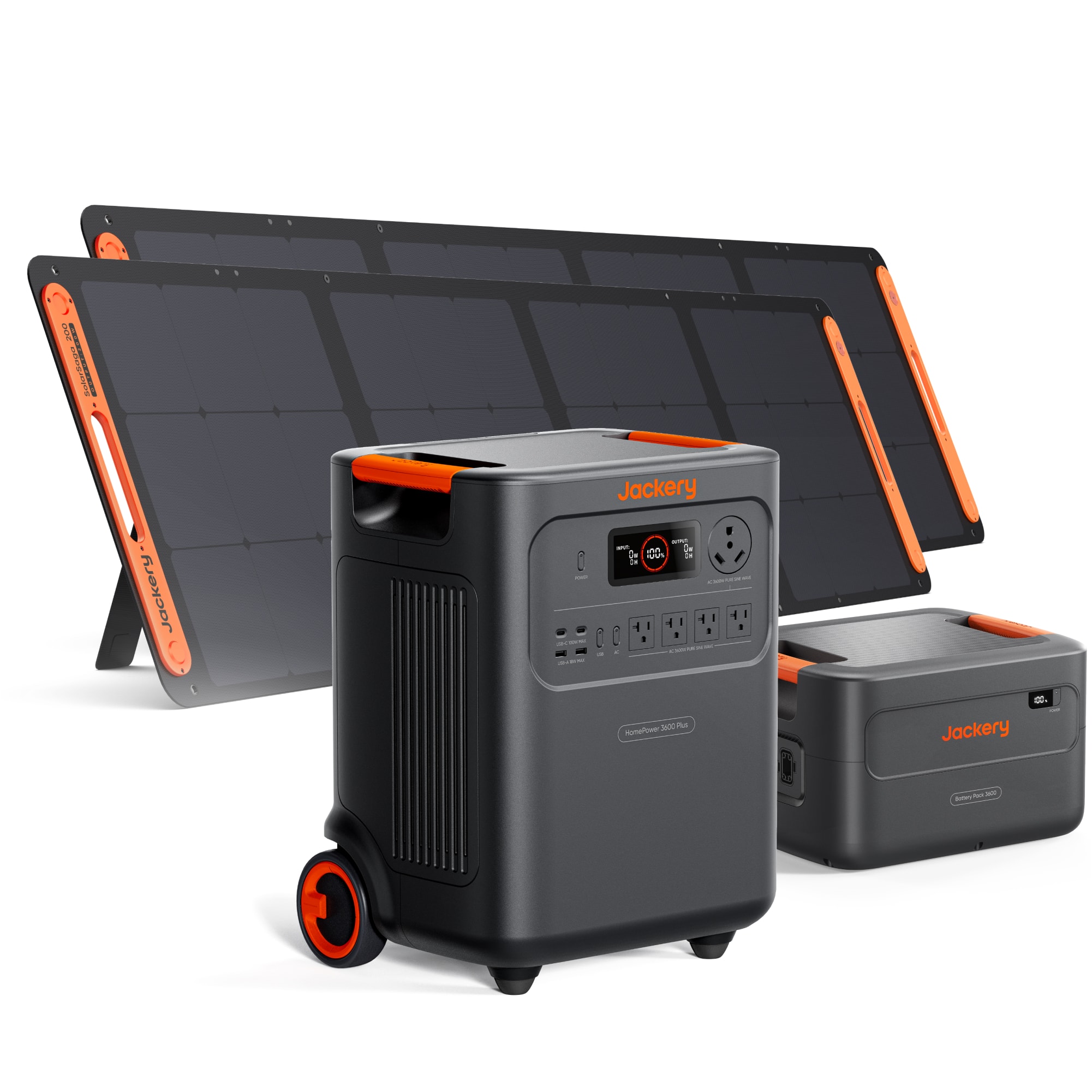 Jackery - HomePower 3600 Plus Portable Power Station (3584Wh) with a Battery Pack and Two 200W Solar Panels for Emergencies Backup (3584 Wh Capacity) - Black