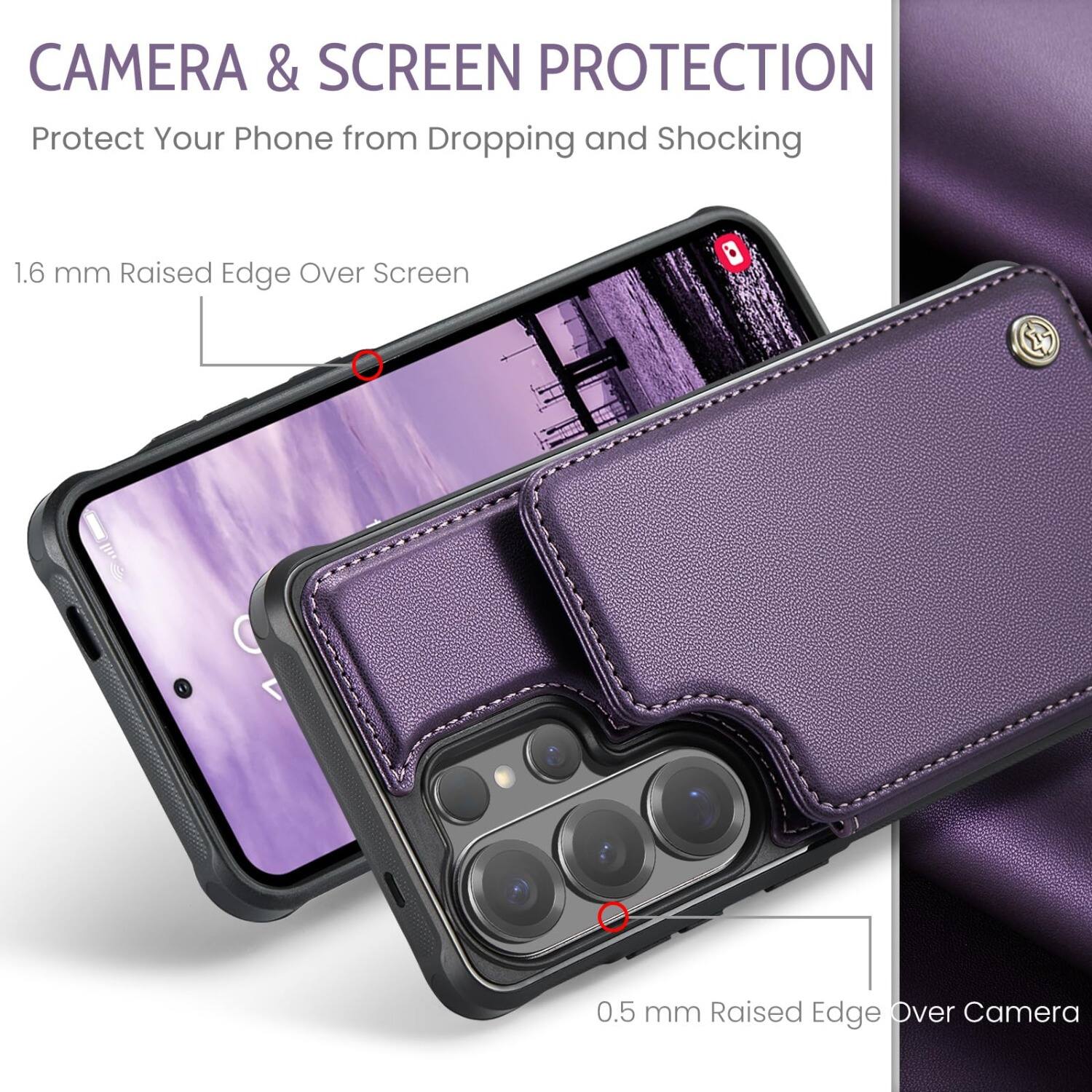 CAMERA & SCREEN PROTECTION  
Protect Your Phone from Dropping and Shocking  

1.6 mm Raised Edge Over Screen  

0.5 mm Raised Edge Over Camera