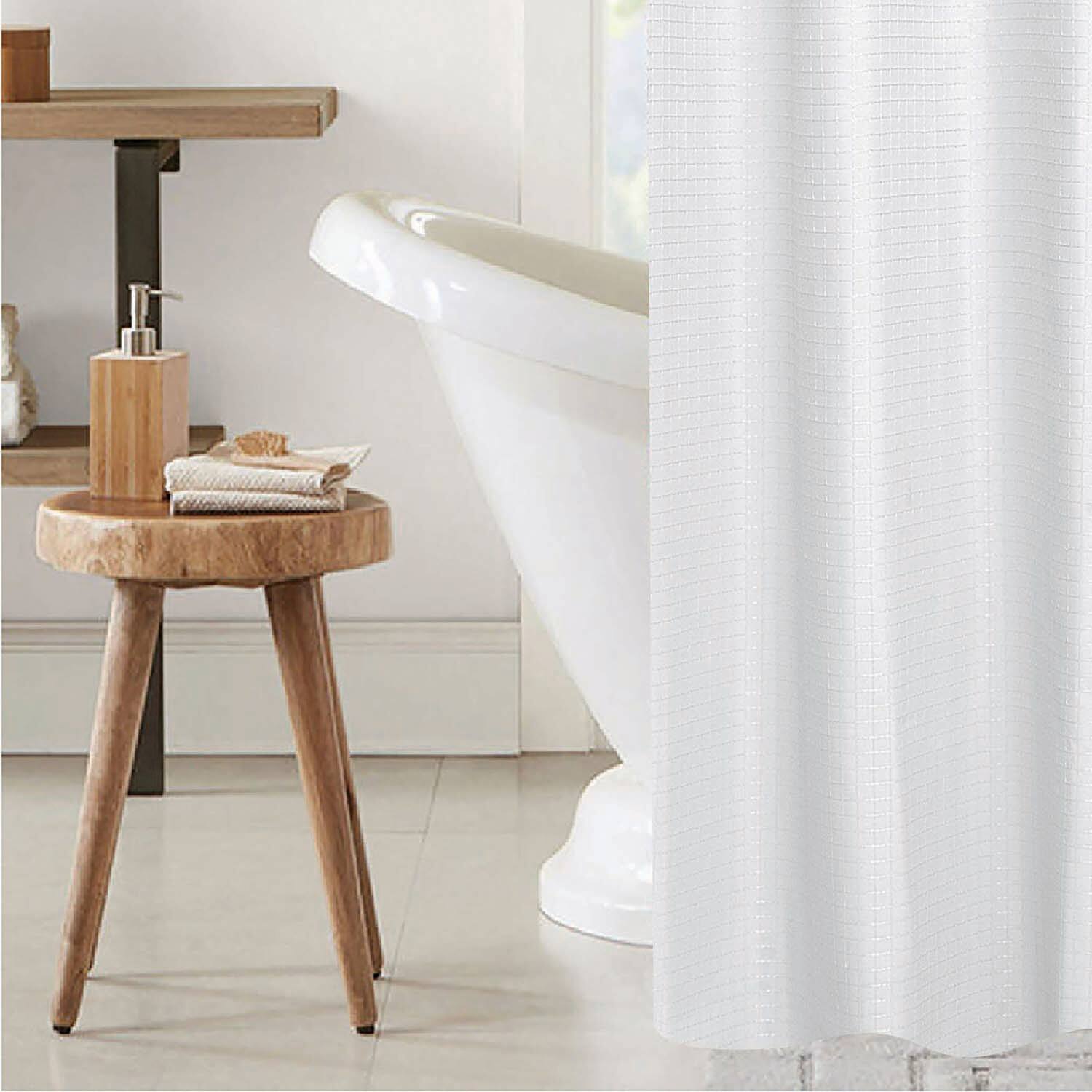 Left. RT Designers Collection - RT Designer Collection Bliss Waffle Shower Curtain 70" x 72" White - White.