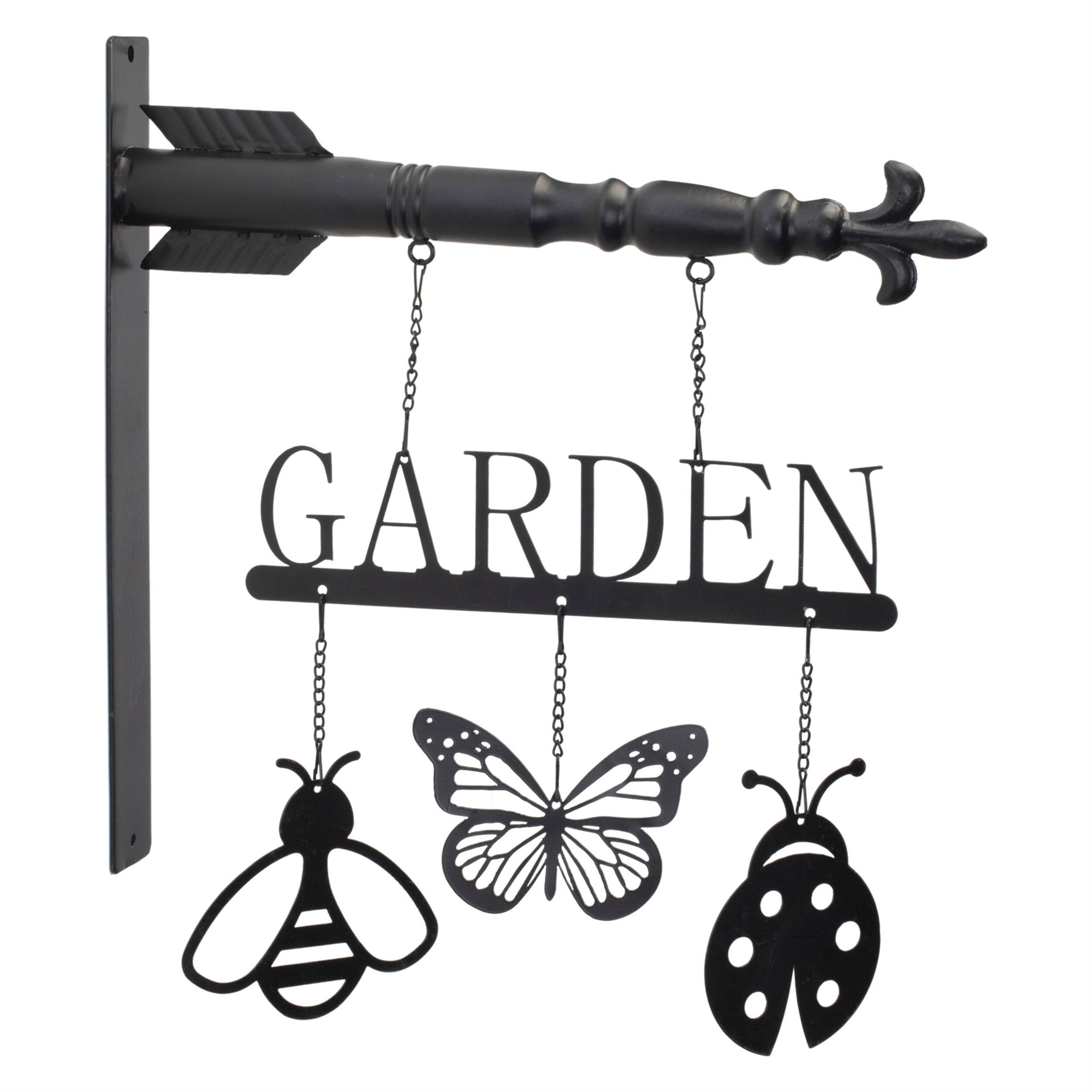 Front. BreeBe - Butterfly Insect Garden Sign 15.5"H - Black.