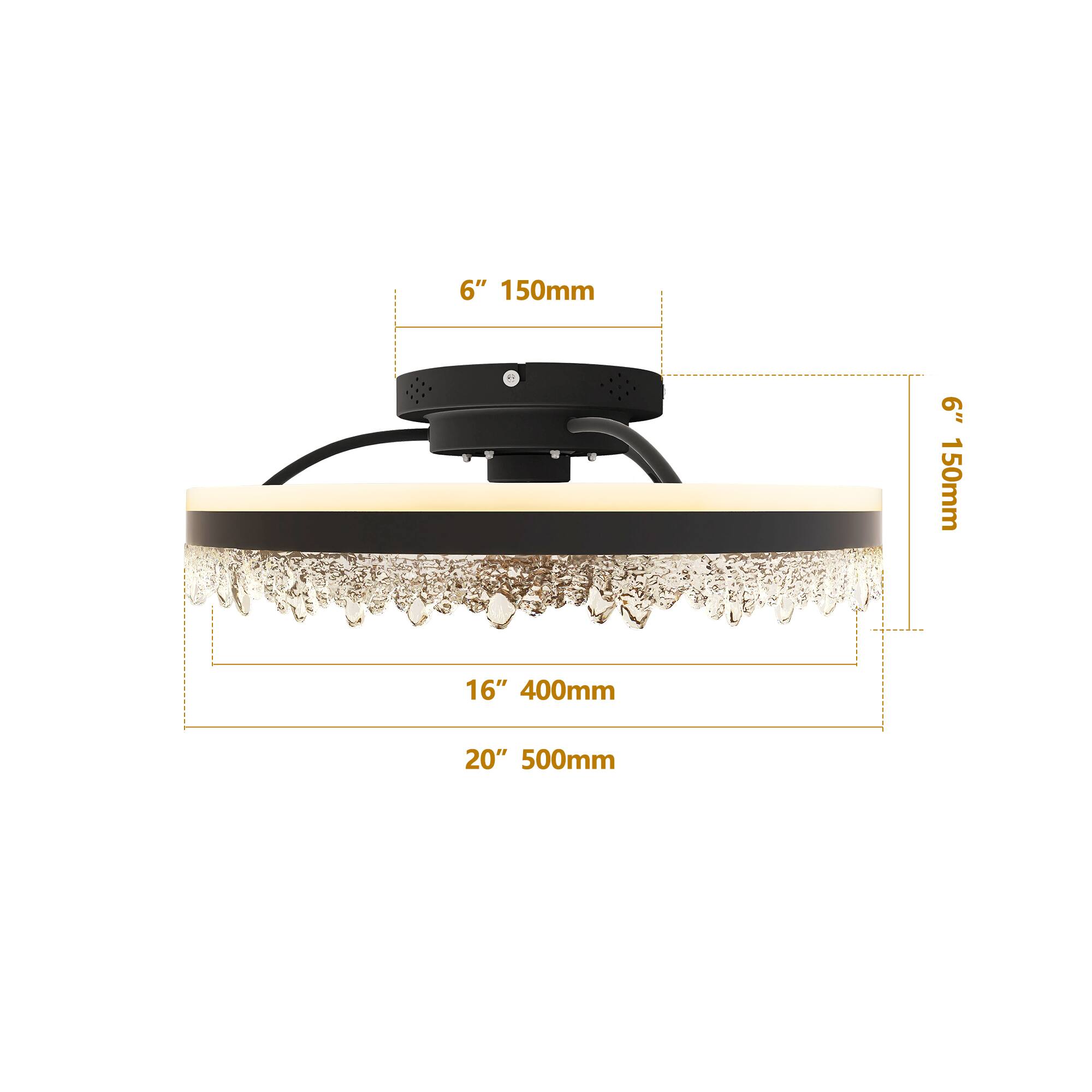 6" 150mm  
6" 150mm  
16" 400mm  
20" 500mm