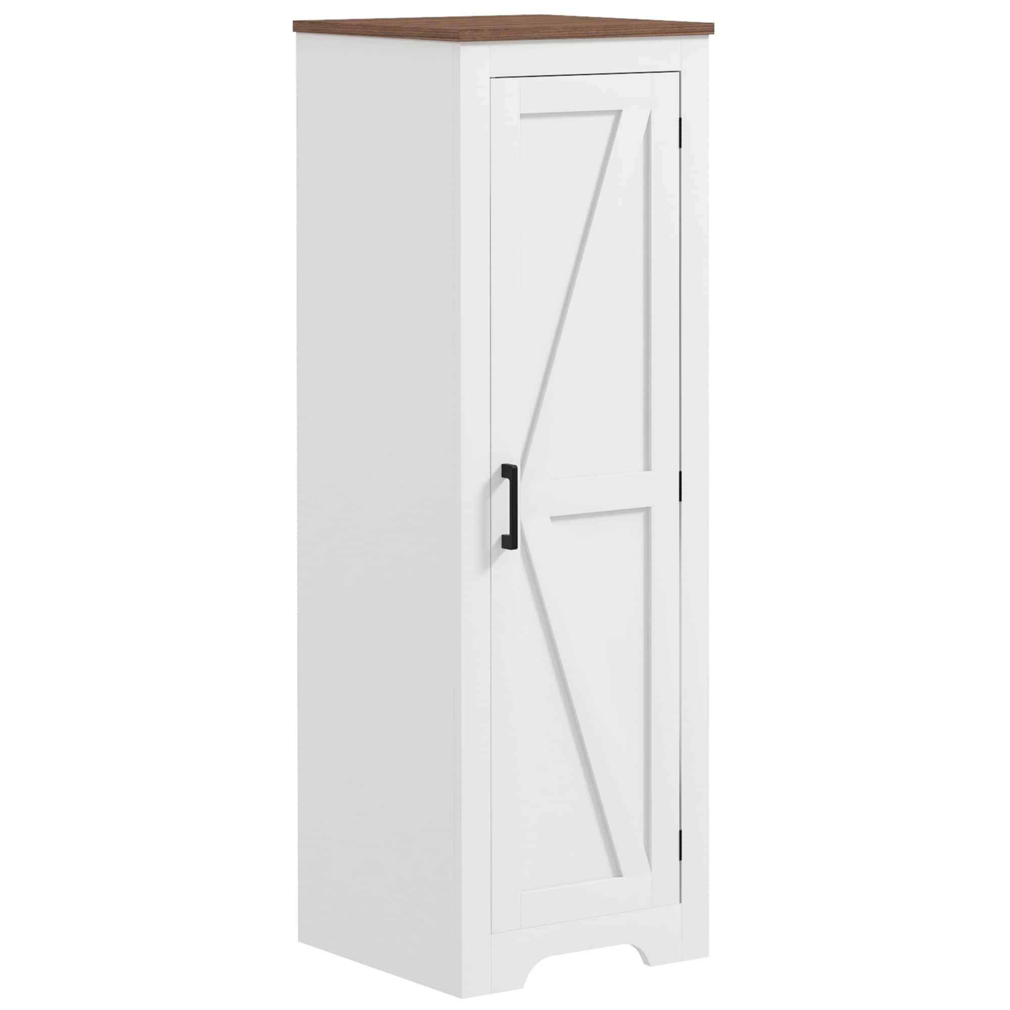 Homcom - Farmhouse Storage Cabinet with Adjustable Shelf, Single Barn Door Small Bathroom Storage Cabinet for Living Room - White