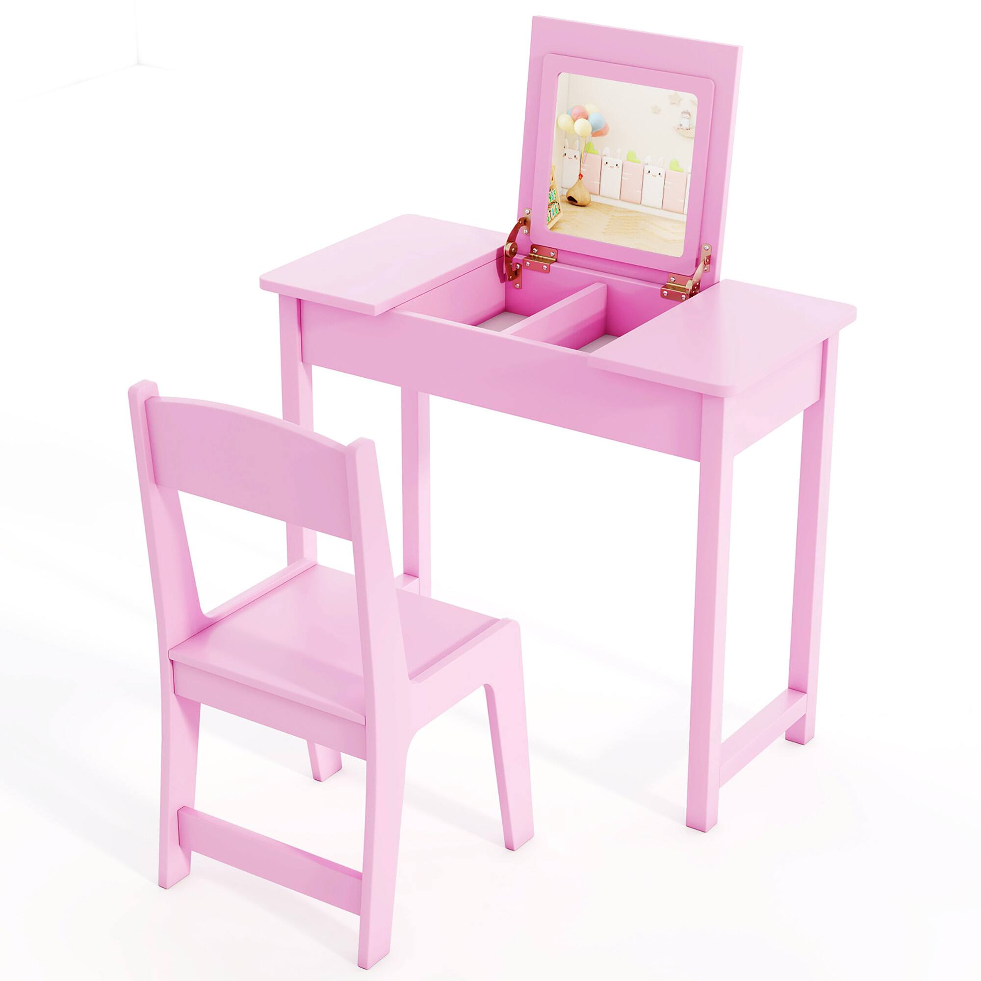Alt View 9. Gymax - Gymax Kids Vanity Table & Chair Set 2-in-1 Princess Makeup Dressing Desk Set Pink - Pink.