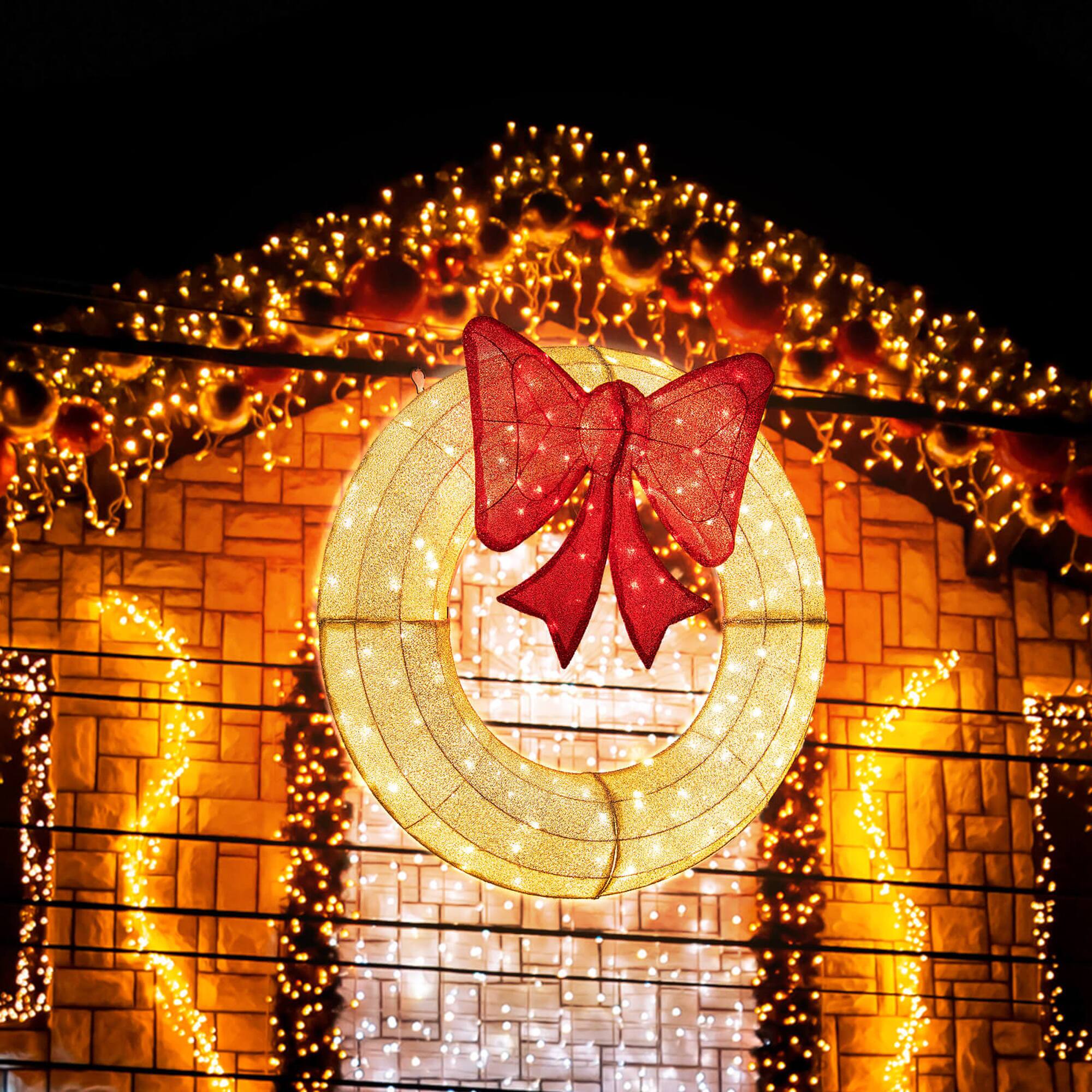 Alt View 4. Costway - Costway 48 Inch Pre-Lit Christmas Wreath with 200 LED Lights Red Bow Hanging Hooks - White.