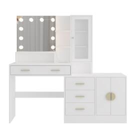Winado - Vanity Table Dressing Desk Makeup with LED Lighted Mirro & RGB Led Drawer Cabinet & Built in Safety Charging Station - White