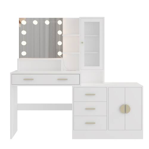 Front. Winado - Vanity Table Dressing Desk Makeup with LED Lighted Mirror Drawer Cabinet - White.