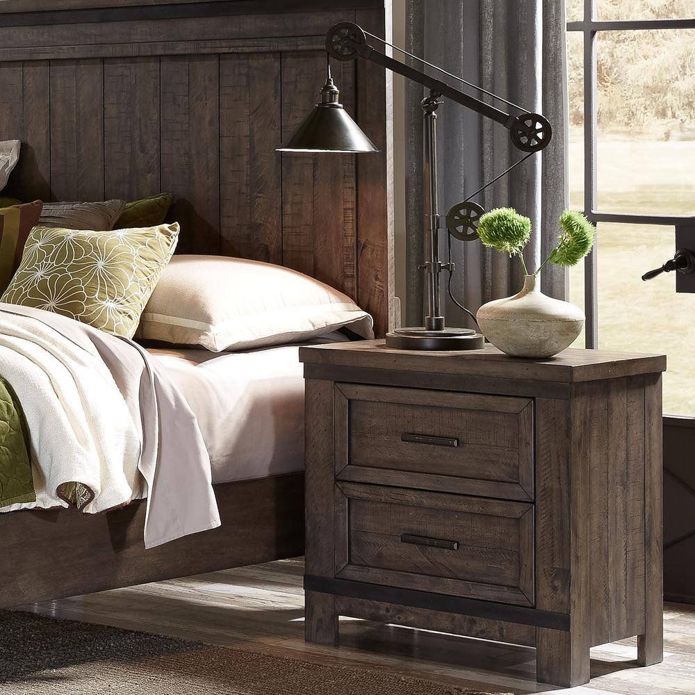 Alt View 3. Liberty Furniture Industries - Thornwood Hills Night Stand in Rock Beaten Brown w/ Saw Cuts - Brown.