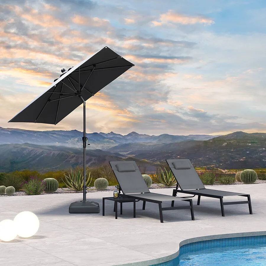 PURPLE LEAF - 6.5 ft. Square Patio Market Umbrella with Base Outdoor Table Umbrella Tilt Aluminum Frame Sun Shade for Garden Deck Pool - Gray