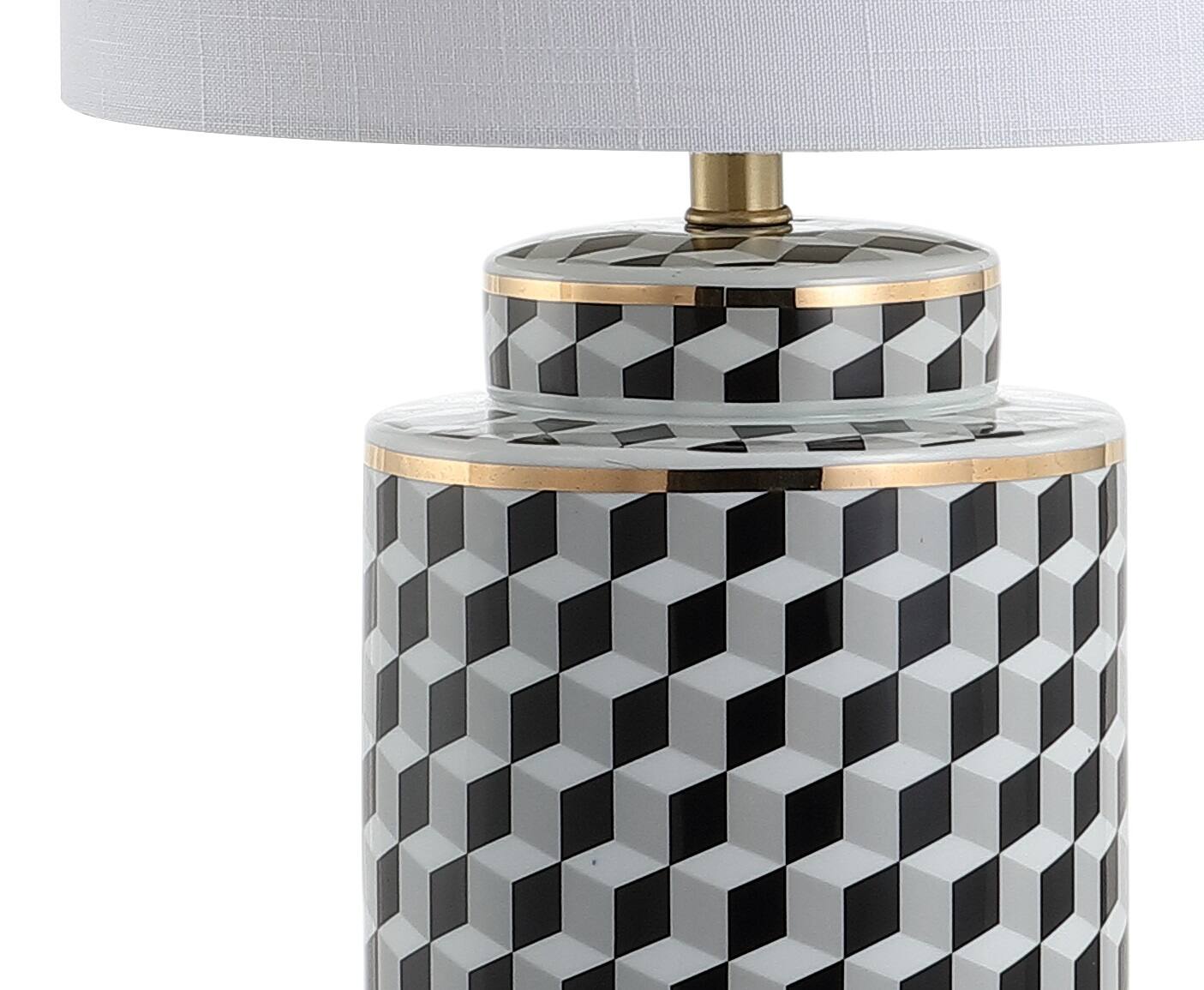 Alt View 3. Jonathan Y - Ellie 24.5" Tumbling Block Ceramic/Metal LED Table Lamp, Black/White - Black/White.