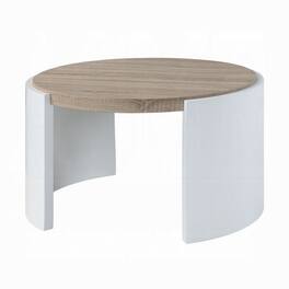 Manhattan Lane - Romani Coffee Table, White High Gloss Wood, Brown Top, Round 33 Inch - White, Brown