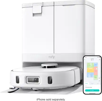 The image features a white device with a remote control on top of it. The device is a Cufy standby mode, which allows users to customize their mode and standby zone. The iPhone is sold separately, as indicated by the image.