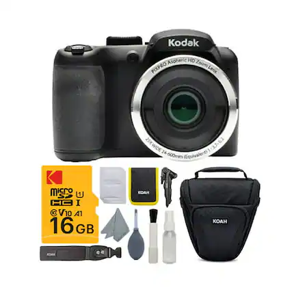 Kodak Aspheric HD PIXPRO Zoom Lens BPOR 25X WIDE 1 : 3.7-6.2 24 5600mm (Equivalent) micro SD > 10 V10 A1 16 GB KOAH KOAH KOAN