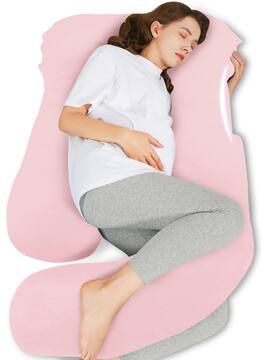 Hirose Alice - U-shaped Pillow For Sleeping - Full Body Maternity Support With Removable Cover Comfort Belly 57 Inch Women - Pink 57 IN - Cooling Cover