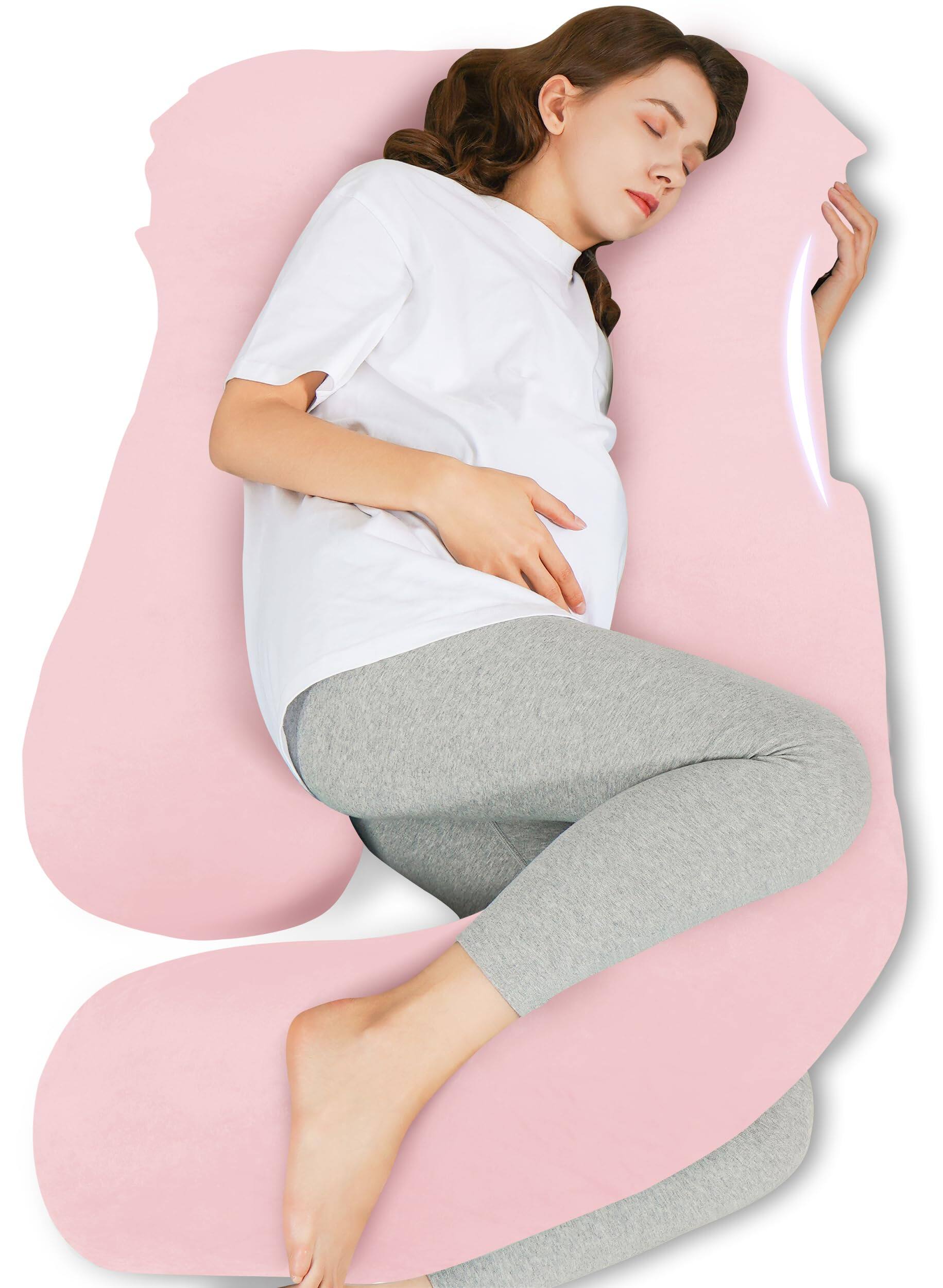 Front. Hirose Alice - U-shaped Pillow For Sleeping - Full Body Maternity Support With Removable Cover Comfort Belly 57 Inch Women - Pink 57 IN - Cooling Cover.